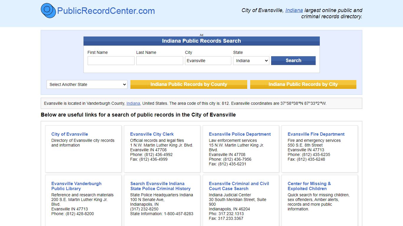 Evansville, Indiana Public Records and Criminal Background Check